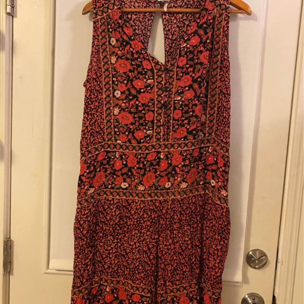 Free People Red and Black Sleeveless Jumpsuit V-neck Casual